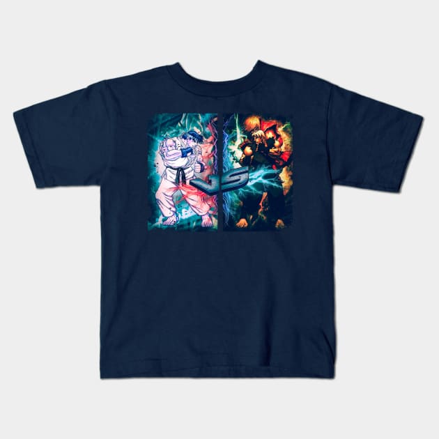 street fighter ryo vs ken gamer gift Kids T-Shirt by nowsadmahi